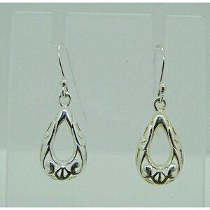 Womens 925 Sterling Silver Small Filigree Design Tear Drop Dangle Hook Earrings